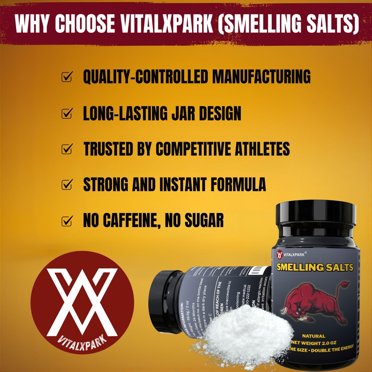 Smelling Salts Ammonia Inhalant Salts Strong Wake Up Long Lasting Enhanced Pre-Activated Potent Smelling Salt for Athletes in Hockey, Weightlifting and Powerlifting 2 OZ