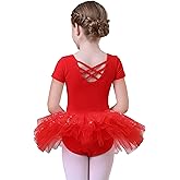 MdnMd Fly Short Sleeve Lace Dance Ballet Tutu Leotard Ballerina Outfit for Toddler Girls