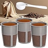 Podoy K400 Reusable Coffee Filter Inner 3 Pack with Coffee Spoon | Compatible with Keurigg My K-Cup 2.0 K250 K300 K350 K375 K400 K450 K475 Brewers, Grey Refillable Filter Dishwasher Safe