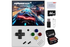 MIGOFEE Miyoo Mini Plus Handheld Game Console, with Dedicated Storage Case, 3.5 Inch IPS 640x480 Screen, 64G TF Card with 10,000+ Games, 3000mAh 7+Hours Battery, Support Wireless Network (White 64G+Case)