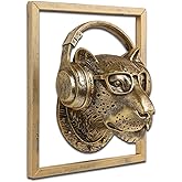 JJALIGHTS Exquisite Resin Animal Head Wall Sculpture (Gift Metal Frame) - Imitation Copper Vintage Decor for Living Room, Bed