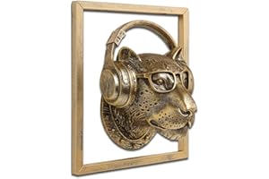 JJALIGHTS Exquisite Resin Animal Head Wall Sculpture (Gift Metal Frame) - Imitation Copper Vintage Decor for Living Room, Bedroom & Office | Decorative Wall Hanging Art (Leopard)