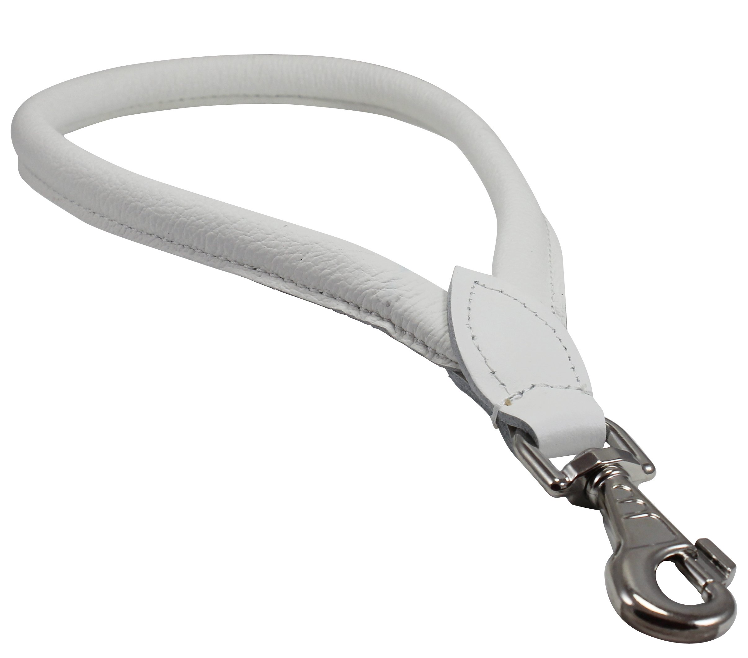 Dogs My Love Round Genuine Rolled Leather Dog Short Traffic Leash 13" Long 1/2" Diam Lead (White)