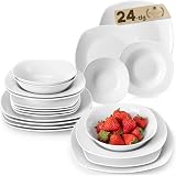 MALACASA Elisa 24-Piece Ivory White Porcelain Dinner Set Service for 6