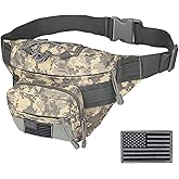 Tactical Fanny Pack, Military Waist Bag Hip Belt Bumbag Utility Bags for Outdoor Hiking Climbing Fishing with U.S Patch (1 Pack Z-ACU)