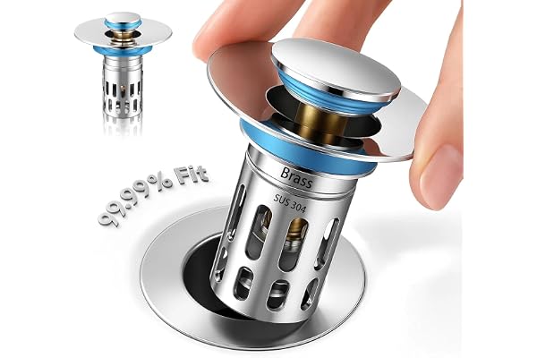 (All Metal) Bathroom Sink Stopper, Pop Up Drain for Bathroom Sink, Sink Plug Hair Catcher, Silent Popper Core with Removable