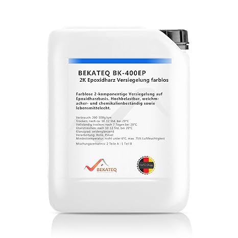 Bekateq BK-400EP 2K Epoxidharz Bodenversiegelung 4,5kg, farblos, seidenglanz, schlagfest, lösemittelbeständig, wasserfest