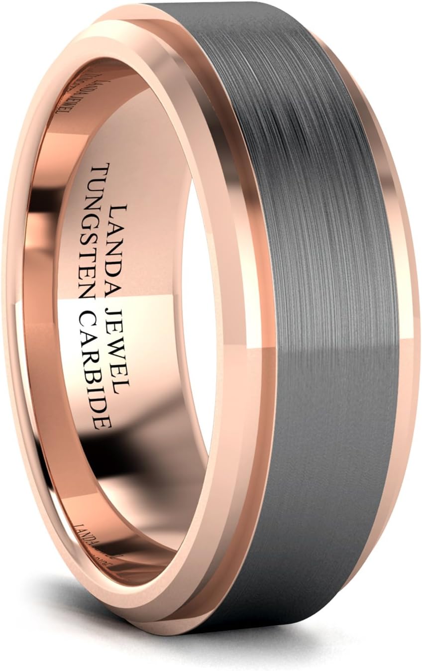 Tungsten Carbide 8mm Wedding Band for Men Beveled Edges Highly Polished and Center Brushed Comfort Fit