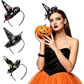 3Pcs Halloween Witch Hat Headbands Bowknot Spider Web Lace Headwear | Witches Headpiece for Halloween Costume Dress Up Masquerade Supplies