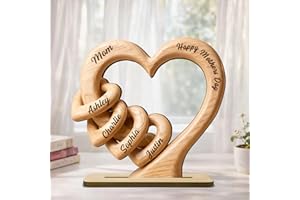 NAZENTI Personalized Mom Grandma Heart Wooden Plaque, Custom Mothers Day Plaque for Mom Grandma with Kids Name, Customized Sign Decorations for Mama, Heartfelt Mother's Day Birthday Gifts for Wife