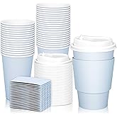 JarThenaAMCS 50Pcs Blue Disposable Coffee Cups with Lids and Sleeves 12oz Light blue Insulated Paper Cups To Go Cups for Home Restaurant Wedding Travel Party Supplies