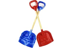 Matty's Toy Stop 28" Heavy Duty Wooden Snow Shovels with Plastic Scoop & Handle for Kids - 2 Pack (Red & Blue Swirl)