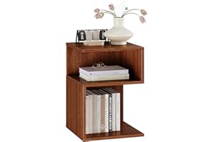 ODIKA Tokyo S Flip Minimalist 3 Tier End Table - Minimalist 3-Tier Wood Nightstand for Small Spaces with Open Storage - Japanese-Inspired Bedside Table for Bedroom (Reverse, Oak)