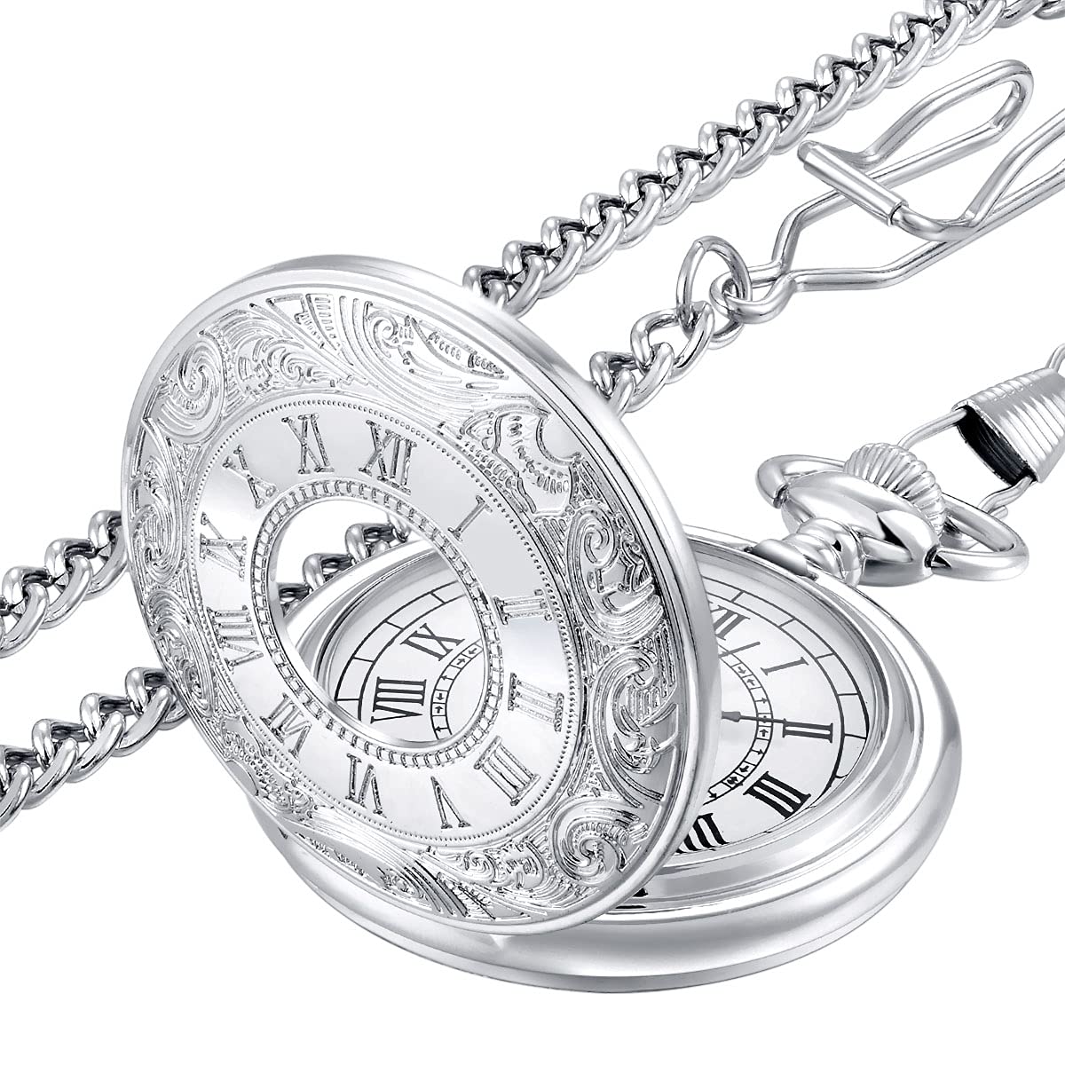 LYMFHCH Vintage Pocket Watch Roman Numerals Scale Quartz Pocket Watches with Chain Christmas Graduation Birthday Gifts Fathers Day