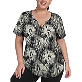FOREYOND Plus Size Workout Tops for Women Short Sleeves V-Neck Yoga Shirts Loose Fit Athletic Gym Clothing Summer