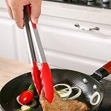 ZHIYE 7 Inch Kitchen Tongs Set 4 Stainless Steel Non-Slip Locking Clip Cooking view 3