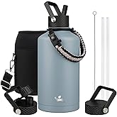 Konokyo Insulated Water Bottle with Straw,87 oz 3 Lids Water Jug with Carrying Bag,Paracord Handle,Double Wall Vacuum Stainless Steel Metal Flask,Storm Blue