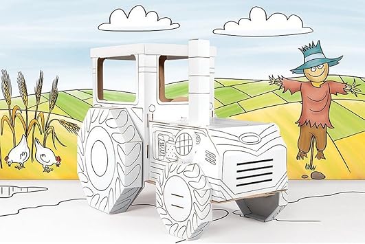 Guizmax Tracteur En Carton A Construire Dessiner Colorier Et Decorer Maison Amazon Fr Jeux Et Jouets