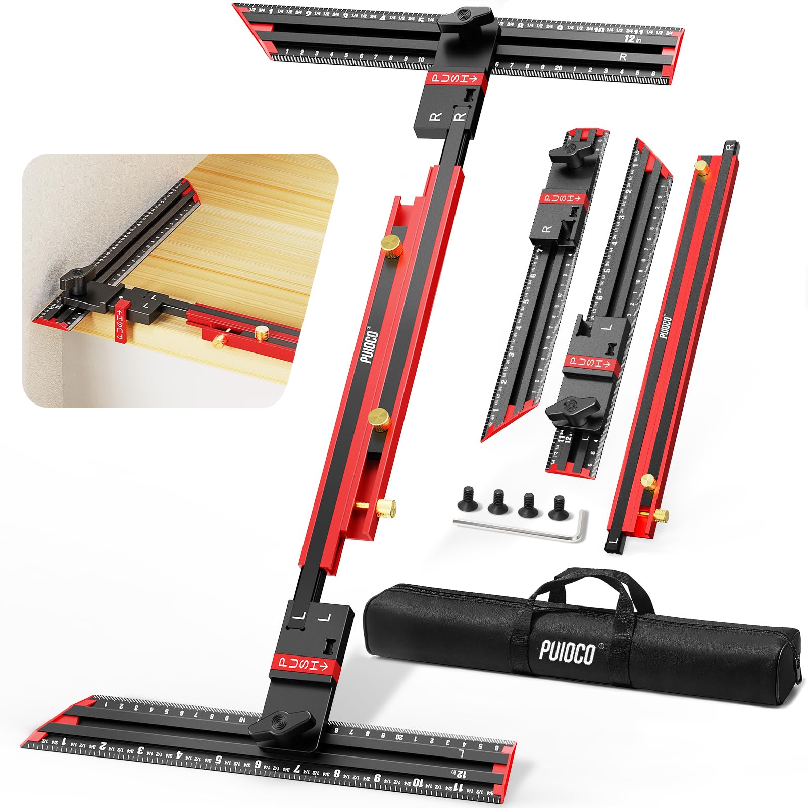 Photo 1 of Stair Tread Template Tool, Integrated Solid Aluminum Alloy Stair Tread Jig – No Assembly Required, 23" to 64.2" Stair Tread Tool, Stair Measuring Tool with Edge Stops (Black)