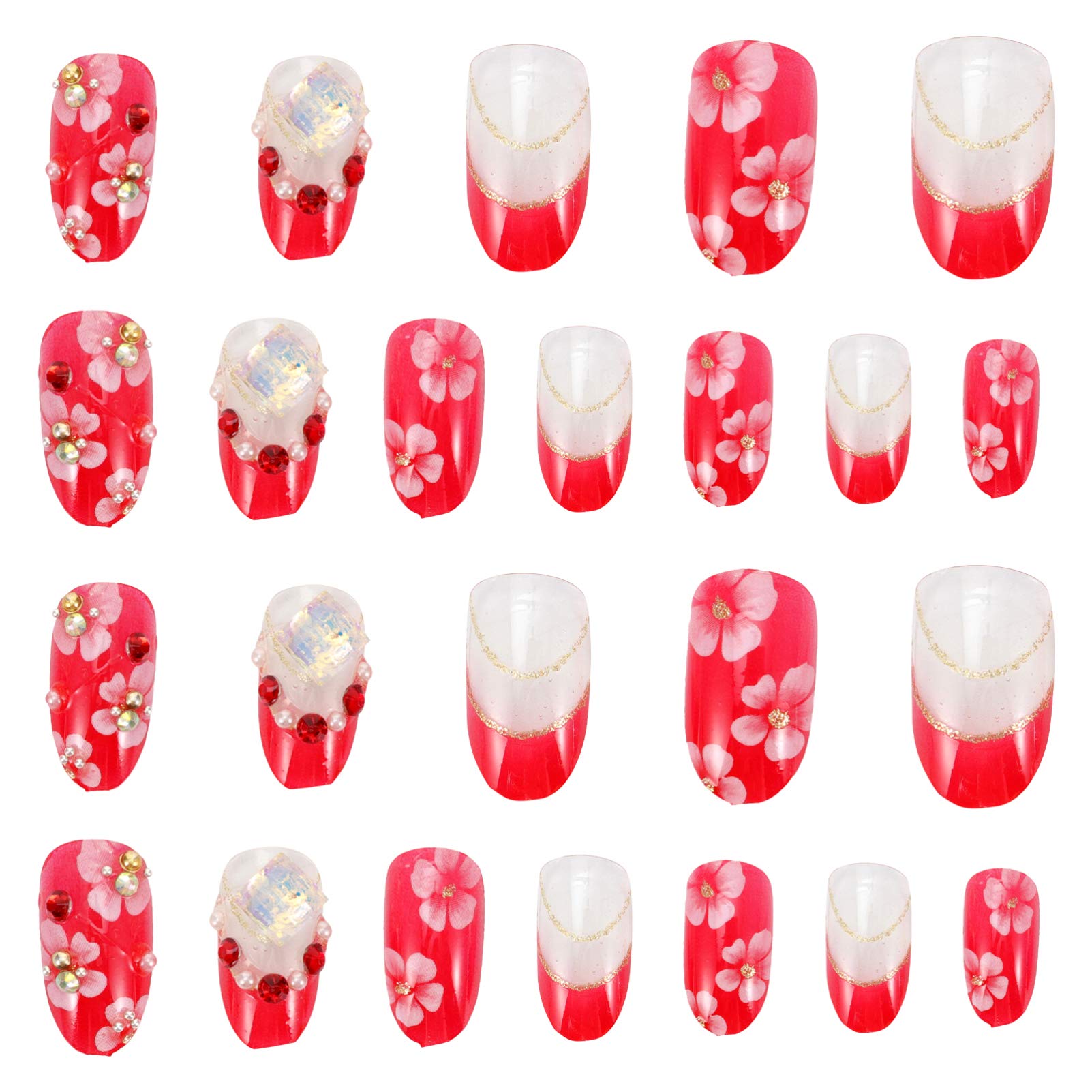 FRCOLOR 24 Pcs Christmas Press on Nails Fake Nails Artificial Nail Tips Nails Full Cover DIY Nail Decals Sticker for Women Nail Art Decorations (Assorted Color)