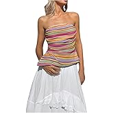 Milumia Women's Striped Tube Top Strapless Kit Slit Hem Going Out Bandeau Tops Cami