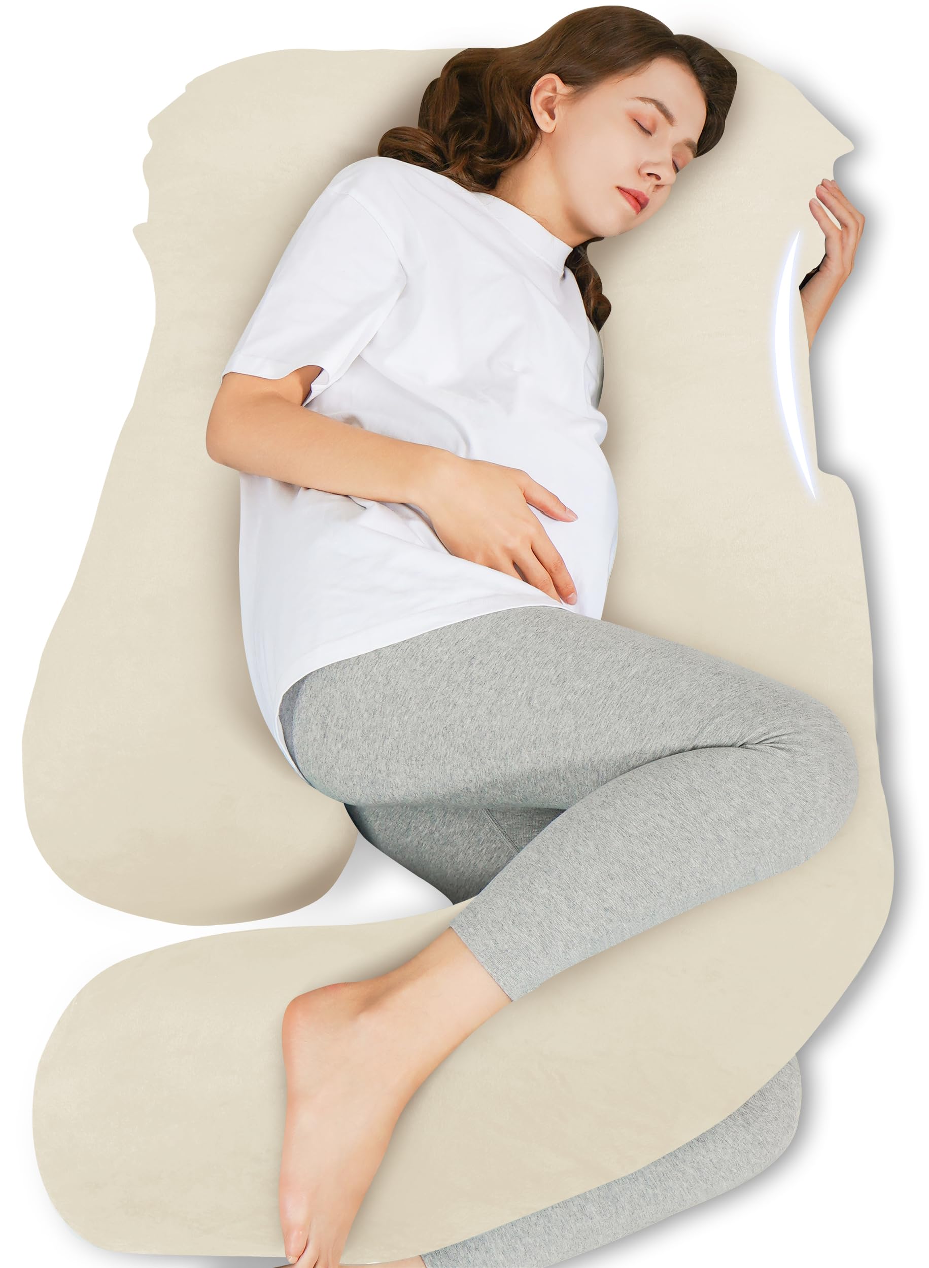 Photo 1 of HIPHOP PANDA U-Shaped Pregnancy Pillow for Sleeping - Full Body Maternity Support Pillow with Cooling Removable Cover - Comfort for Back, HIPS, Legs, Belly - 57 Inch for Pregnant Women, Ivory