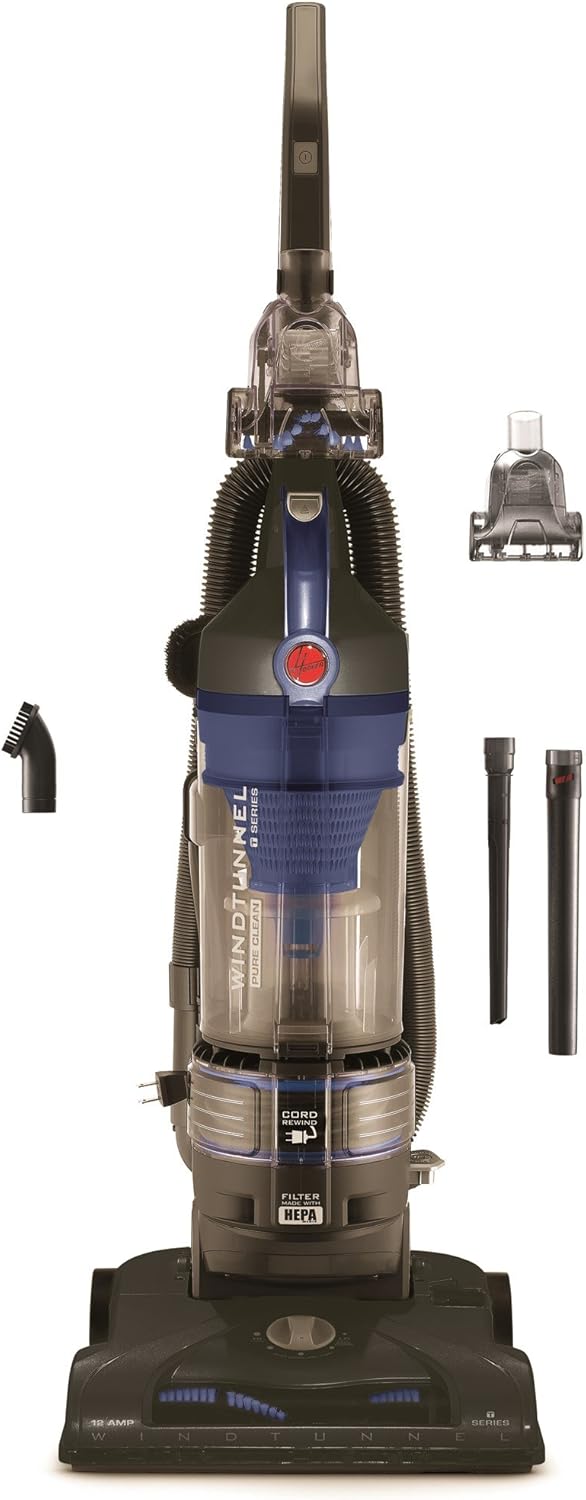 Hoover T-Series WindTunnel Rewind Plus Bagless Corded Upright Vacuum UH70122PC, Cobalt Blue