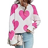 Wyeysyt Women Heart Sweater Valentines Day Crew Neck Casual Knitted Sweaters