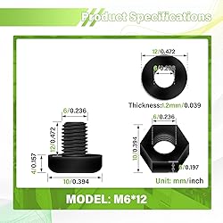 Pzsmocn 150 Pieces/50 Sets M6*12 mm Plastic Black