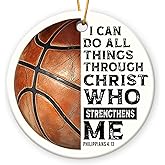 Basketball Ceramic Ornament – Basketball Ornaments for Christmas Tree Decorations – Double-Sided Printed Ceramic Ornament with Bible Verse