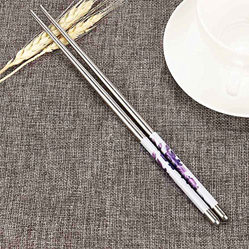 Silver Stainless Steel Chopsticks White Vine Pattern Length Metal Chopsticks Reusable Steel Tableware for Camping Cutlery Outdoor Chopsticks - 23cm - 1 Pair