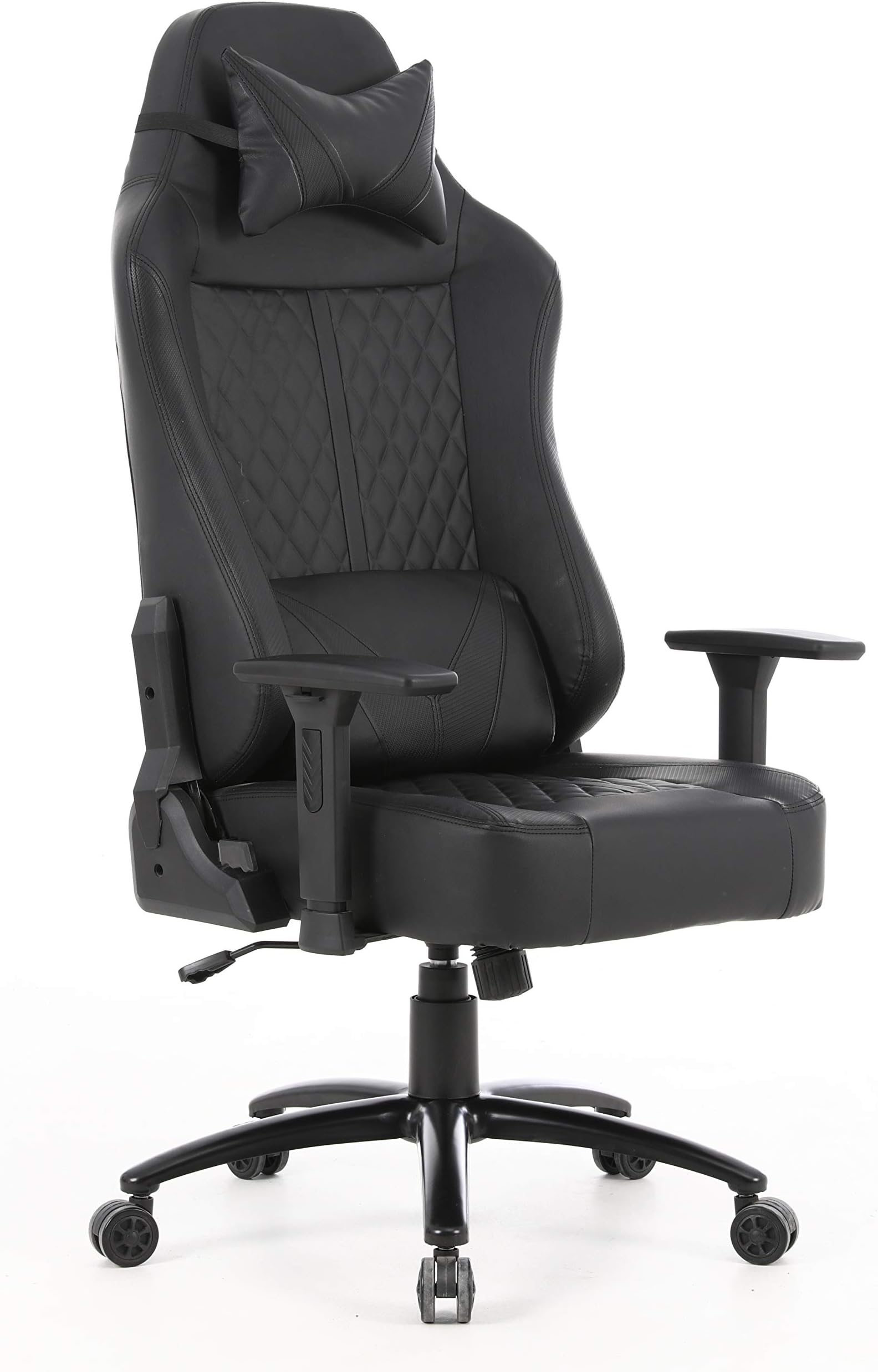 Heavy Duty 400LB Memory Foam Large Gaming Chair - Adjustable Tilt, Back Angle and 3D Wide Arms Ergonomic High-Back Leather Racing Executive Metal Base Computer Desk Office Racing Chair