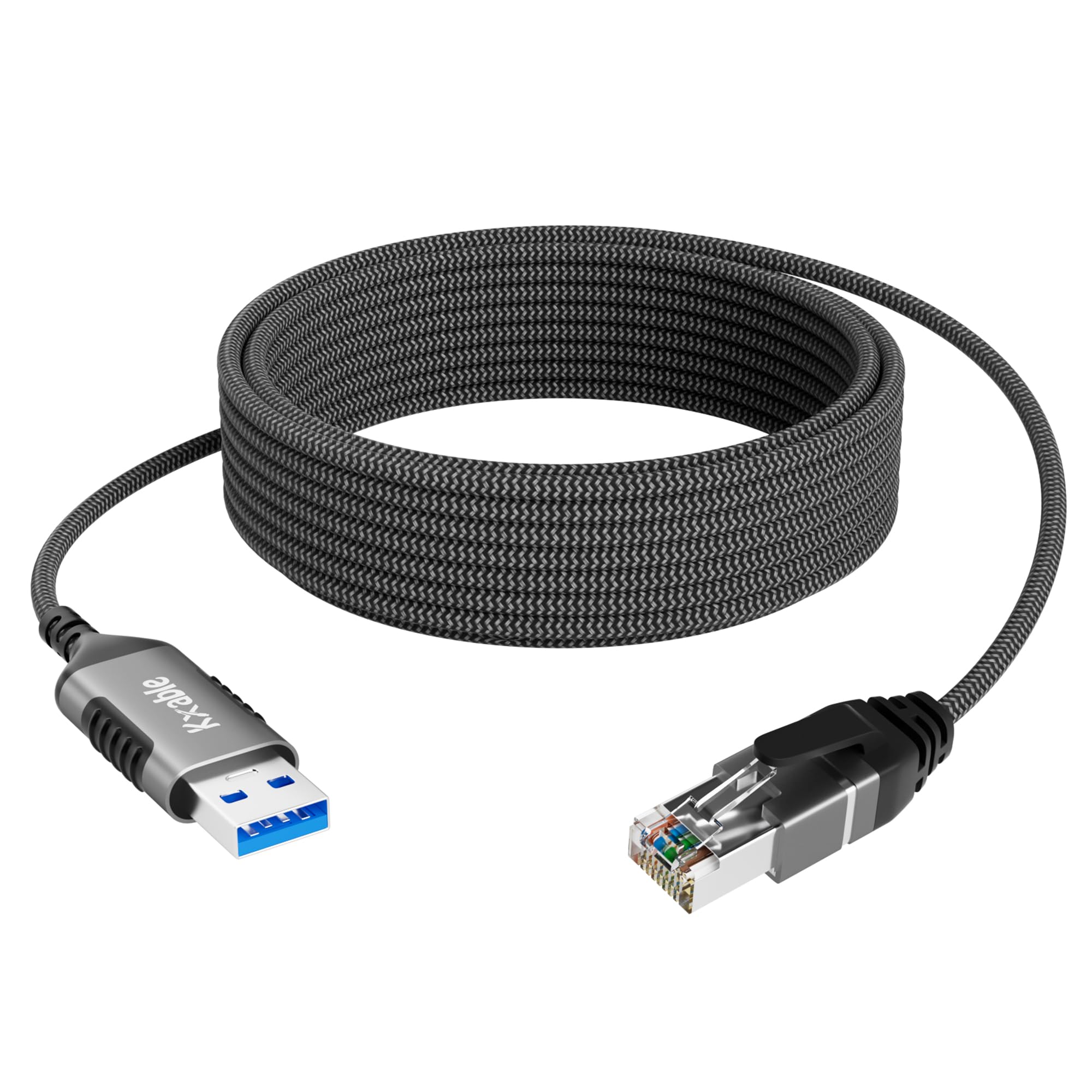 Photo 1 of Slim USB to Ethernet Cable 6 FT, USB 3.0 A to RJ45 Thin Cord, Directly Connected, Aluminum, Braided, OFC, USB to RJ45 Gigabit LAN Network Cable for Laptop, PC, Switch and More, OD: 3.6mm