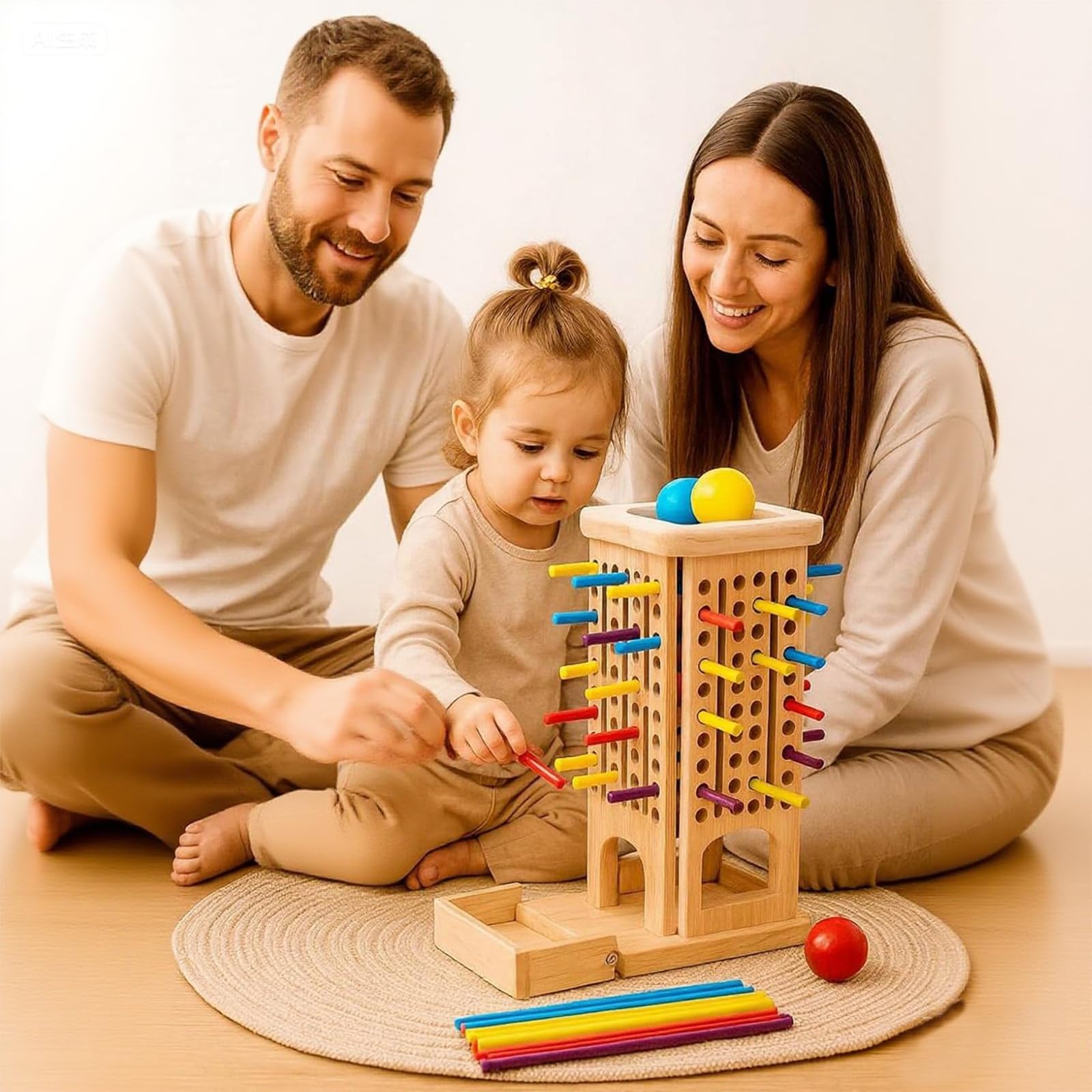 Guopai Montessori Spielzeug ab 3 Jahre – Lernspiel für Kinder – Holz Brettspiel mit 40 Bunte Holzstäbchen, Würfeln & Holzbox – Fördert Feinmotorik, Geschenk Mädchen Jungen von 3-9 Jahren 5