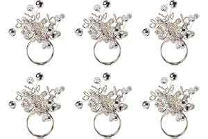 DII Napkin Rings for Weddings, Dinners, Parties, or Everyday use, Set of 6, Cluster Sliver Beads