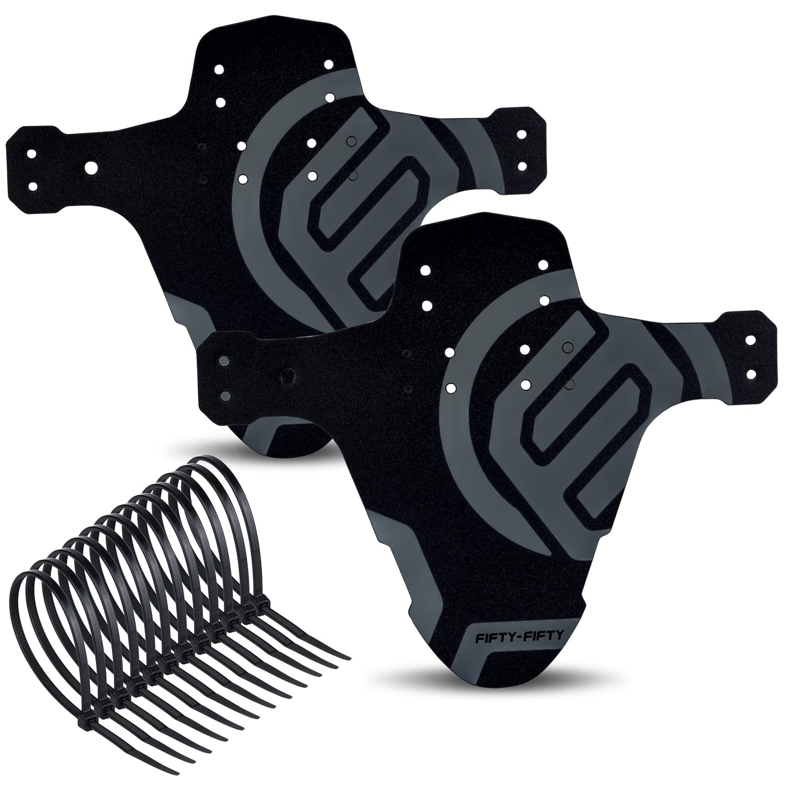 FIFTY-FIFTY 2-Pack Mountain Bike Fender, MTB Mudguard, Front and Rear Compatible Bicycle Mudguard, Fits 26", 27.5", 29", Plus Size and Fat Bike Wheel Sizes (Grey)