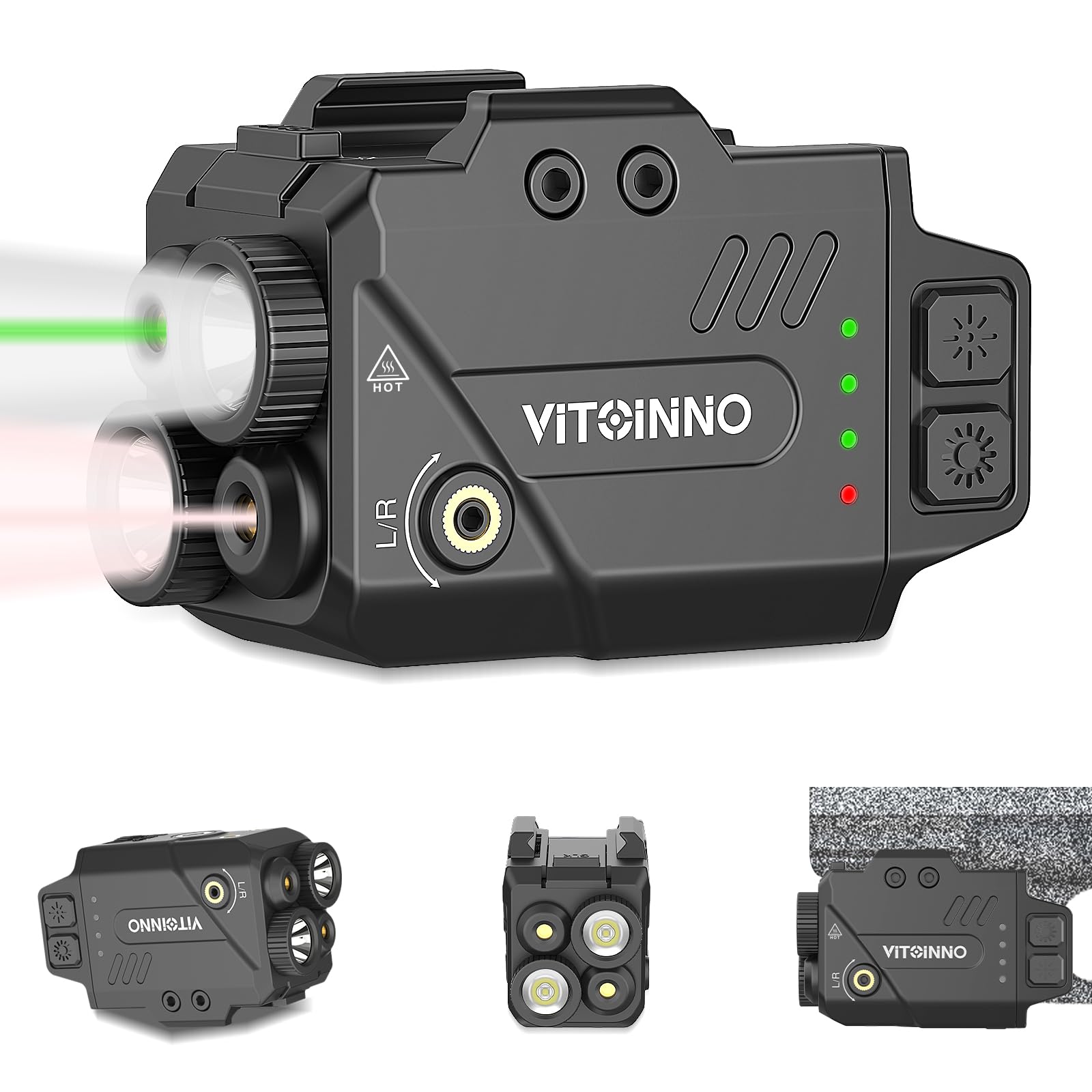 Photo 1 of Vitoinno  Light/Green Laser/Infrared (IR) Laser/Infrared (IR) Light 4 in 1 Combo, 350 Lumens Gun Light with Strobe and Level Indicator, Compatible with Picatinny, Magnetic Rechargeable.
