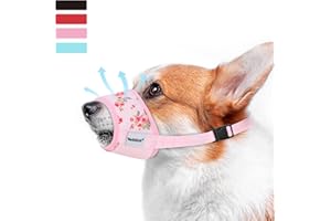 WONDAY Dog Muzzle for Small Dogs, Small Dog Muzzle, Small Dog Muzzles for Biting Barking Chewing, Soft Nylon Print Muzzle for Small Dogs, Breathable Muzzles for Small Dog Puppy Pink Flowers XS