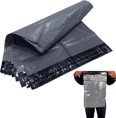 JeeJaan 100 Grey Parcel Bags 13x19 in Strong Self-Sealing Poly Mailers 50-55µm
