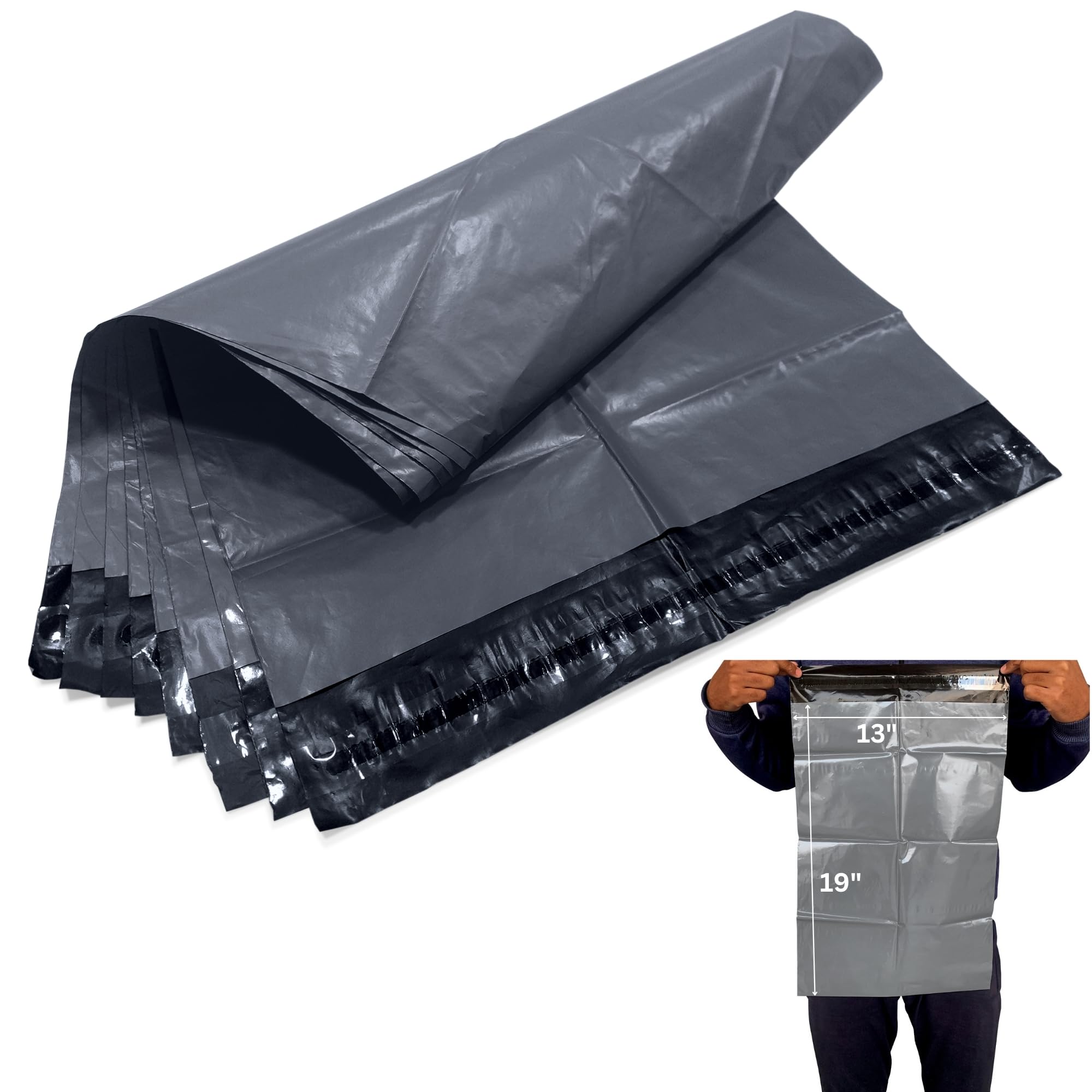 JeeJaan® 20 Pcs of Grey Packaging Bags 13" x 19" - 330 x 480 mm Delivery Mailer Plastic Courier Parcel Envelopes Packaging Shipping Bags Waterproof and Tear-Proof Postal Mailer Courier Bags