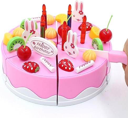 Amazon 幼児期のゲーム シミュレーションの女の子のおもちゃの誕生日ケーキのスライス子供のおもちゃのケーキ38個 ピンク 屋内遊具 おもちゃ