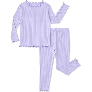 Mikrdoo Toddler Girls Pajamas Set Cozy Lightweight Snug Fit Sleepwear | Soft stretchy toddler pajamas, ruffle-trim ribbed kni