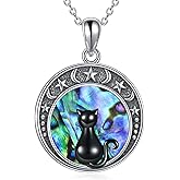 YAFEINI Black Cat Necklace for Women 925 Sterling Silver Abalone Moon Cat Jewelry Gifts Christmas