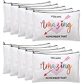 Chunful 10 Pieces Inspirational Canvas Makeup Bags for Women Graduation Gift Rainbow Canvas Cosmetic Bags Bulk with Zipper Friendship Gift Travel Toiletry Pouch(Heart Style)