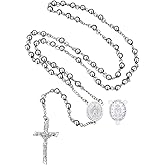 FaithHeart Rosary Beads Catholic Necklace for Men, St Michael/St Christopher/Virgin Mary Prayer Rosaries with Crucifix Cross Stainless Steel Praying Rosary Necklace
