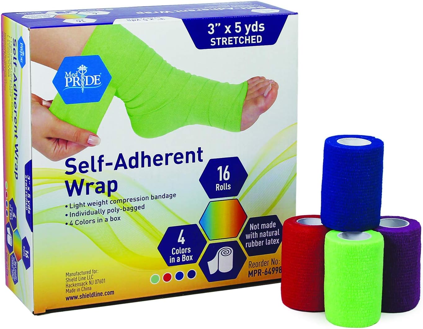Medpride Self Adhesive Bandage Wrap (16 Rolls) Athletic Flex Tape