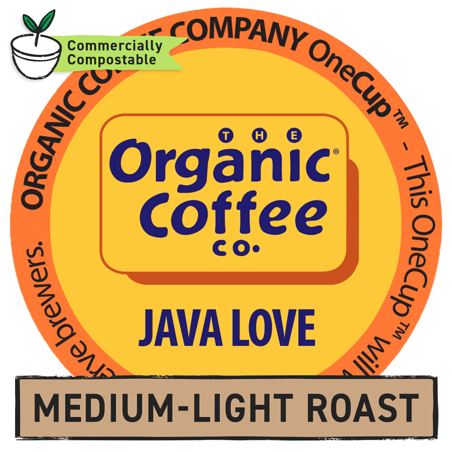 The Organic Coffee Co. Java Love 12 Ct Medium Light Roast Compostable Coffee Pods, K Cup Compatible including Keurig 2.0