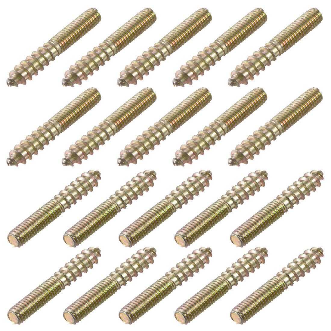 sourcing map M6 Hanger Bolts Length 1-5/8"(40mm) Double Headed Bolts Self-Tapping Screw 6mm Wood Joint Furniture Legs 20pcs
