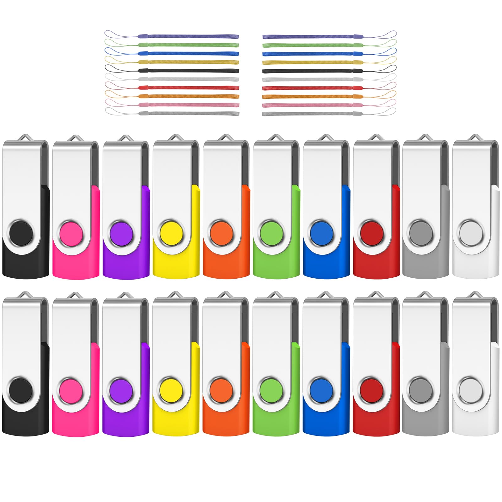 AreTop Bulk Flash Drives 4GB 20 Pack USB2.0 Swivel Bulk Thumb Drives Memory Stick USB Pendrive USB Drive Jump Drives (20Pack 4GB, Multicolors)
