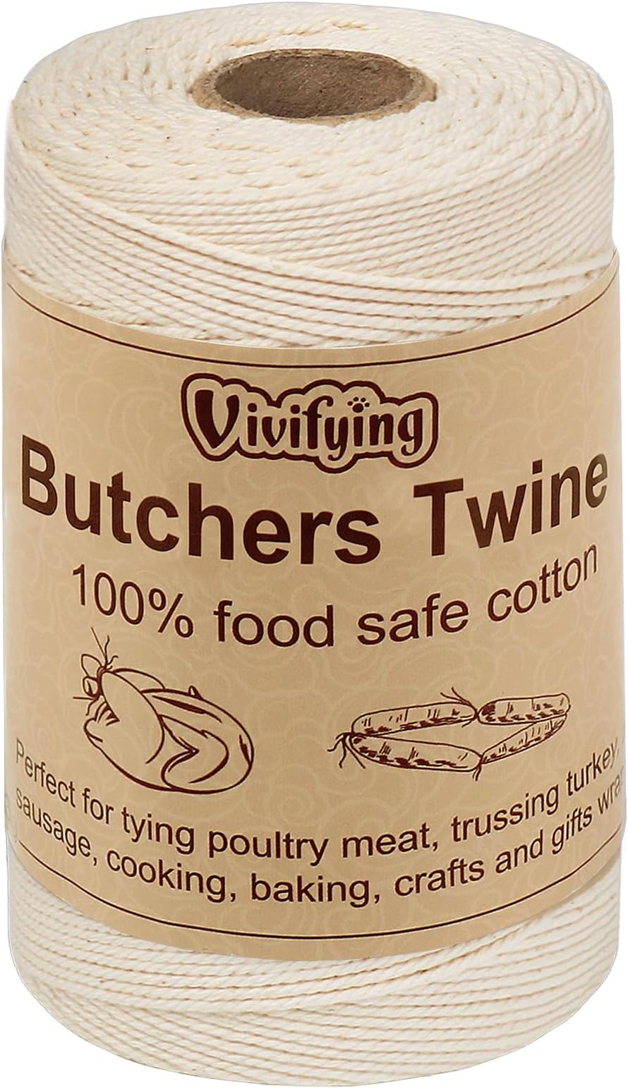 Vivifying Butchers String 656 ft 3 Ply Cotton Food Safe Kitchen Twine White